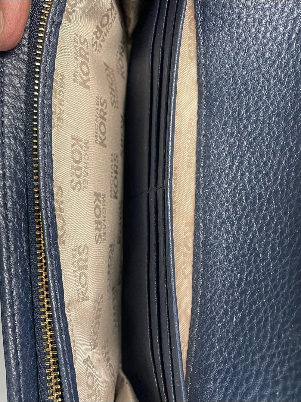 Michael Kors Navy Pebbled Leather Wallet Clutch Gold Continental 💙✨